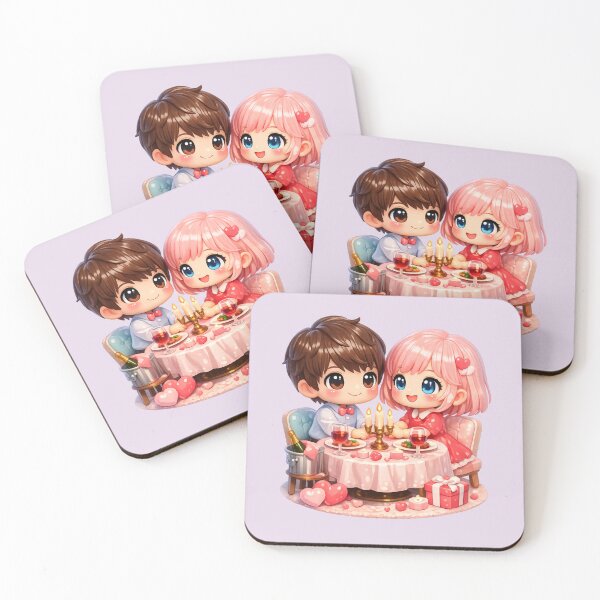 Item preview, Cute Chibi Couple Candlelight Dinner | Kawaii Valentine's Day Art designed and sold by Moons Studio.