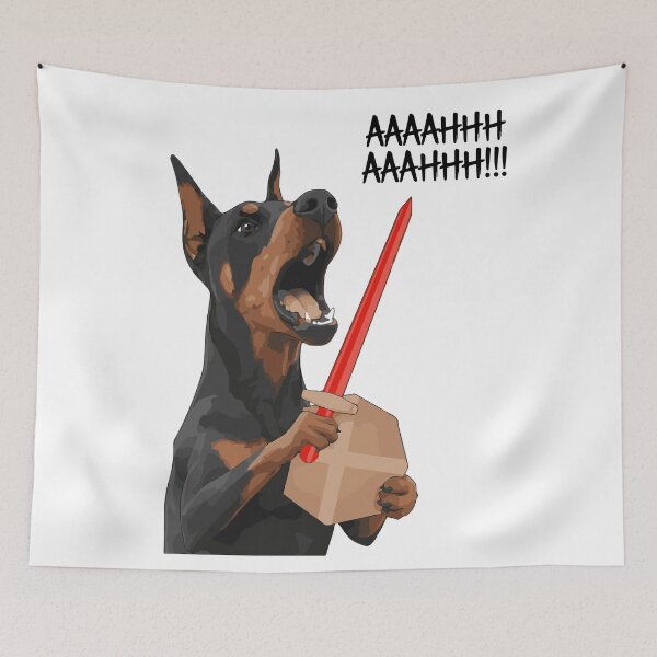 Item preview, Angry Doberman With Red Sword designed and sold by WhatsupDawg.