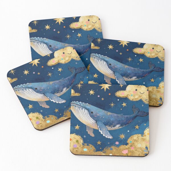 Item preview, Celestial Whale Lullaby - Golden Clouds & Night Sky Art designed and sold by HappySproutArt.