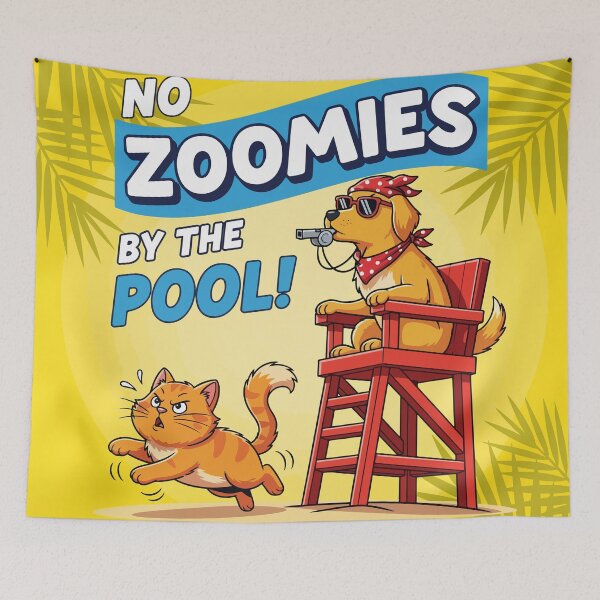 Item preview, No Zoomies By The Pool | Funny Lifeguard Dog and Cat designed and sold by SillyPawsStudio.
