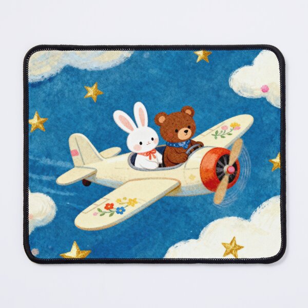 Item preview, Bunny and Bear Airplane Adventure - Whimsical Nursery Night Sky Art designed and sold by HappySproutArt.