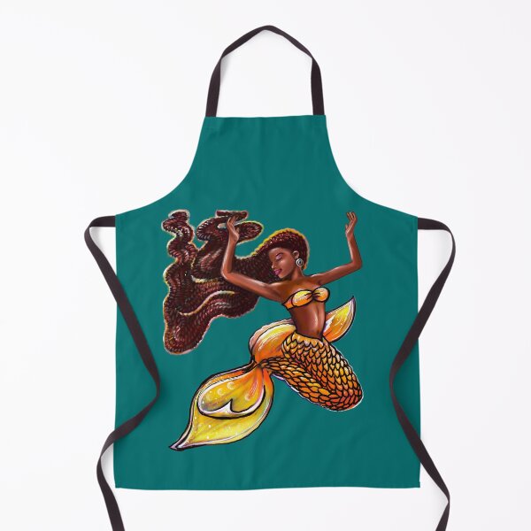 Item preview, Mermaid Joy - orange tail with yellow hibiscus flower in her Afro hair relaxing designed and sold by Artonmytee.
