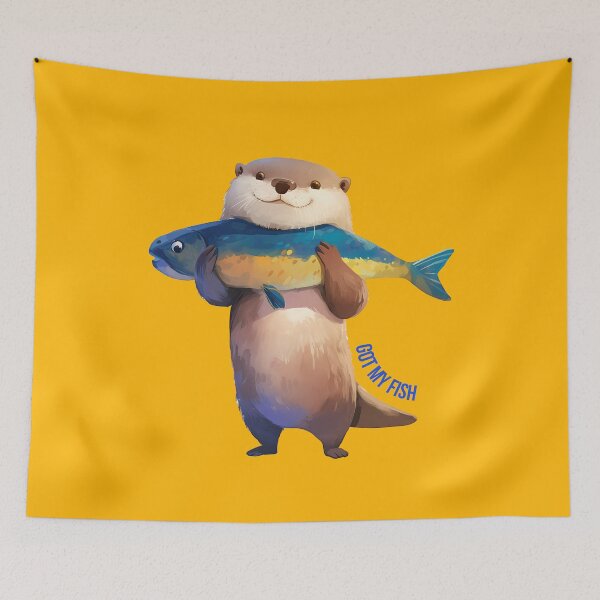 Item preview, Cute Otter Holding Fish Funny Animal Illustration designed and sold by Estnesti.
