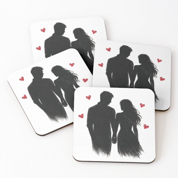 Item preview, Romantic Silhouette Couple with Red Hearts designed and sold by quietvisualsco.