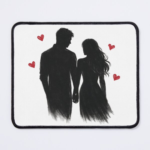 Item preview, Romantic Silhouette Couple with Red Hearts designed and sold by quietvisualsco.