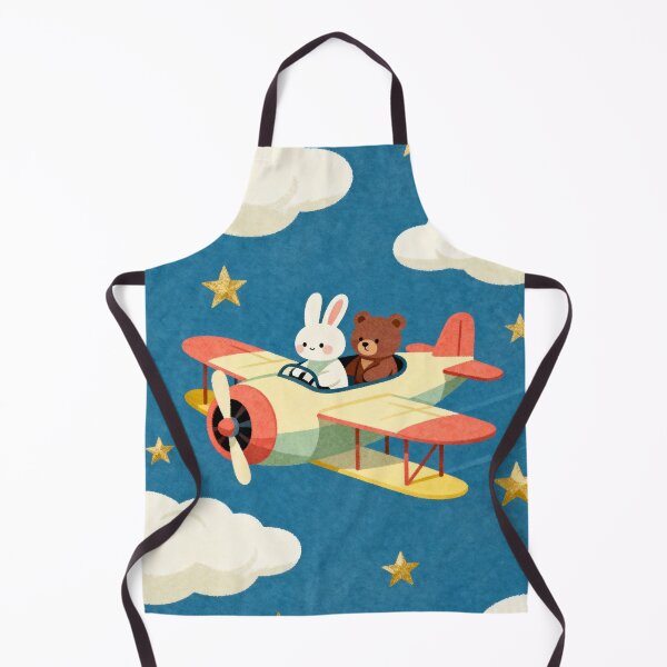 Item preview, Midnight Flight Buddies - Cute Bear and Bunny Vintage Biplane Nursery Art designed and sold by HappySproutArt.