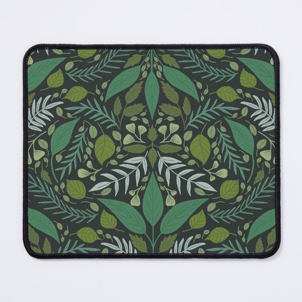 Item preview, Lush botanical leaves in sage green and moss on a deep black background designed and sold by Karima Deiss.
