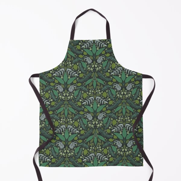 Item preview, Lush botanical leaves in sage green and moss on a deep black background designed and sold by Karima Deiss.
