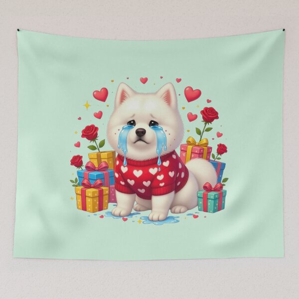Item preview, Crying Samoyed Puppy Valentine's Day | Sad Dog Red Heart Sweater & Gifts designed and sold by E-SarnEdge.