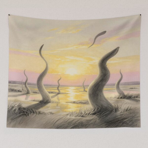 Item preview, Surreal Golden Hour – A dreamlike landscape with light poetry and floating forms in a warm glow designed and sold by FotoworldEdel.