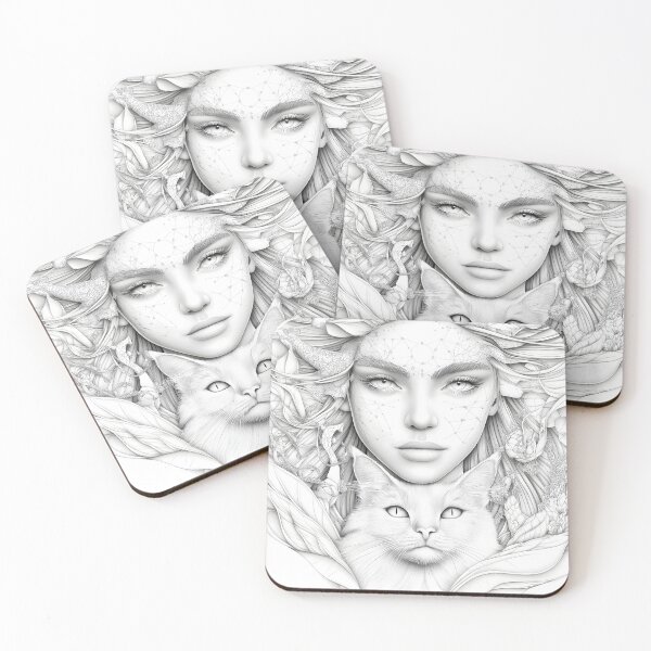 Item preview, Celestial Goddess and Mystic Cat Ethereal Line Art designed and sold by Shoot-The-Moon.