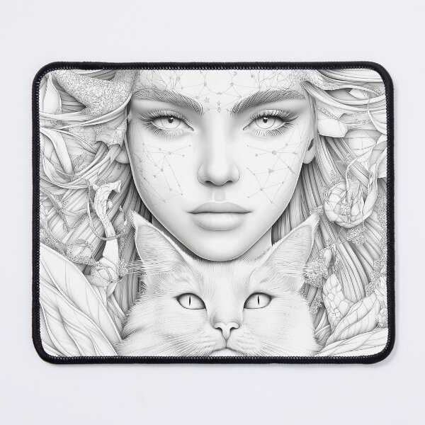 Item preview, Celestial Goddess and Mystic Cat Ethereal Line Art designed and sold by Shoot-The-Moon.
