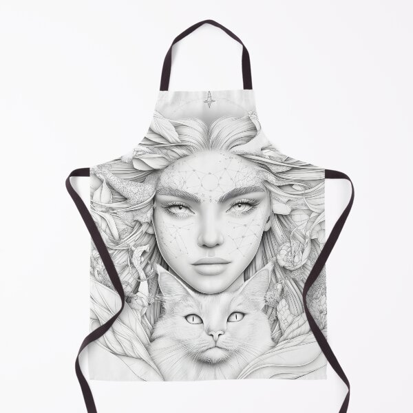 Item preview, Celestial Goddess and Mystic Cat Ethereal Line Art designed and sold by Shoot-The-Moon.