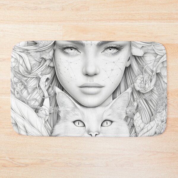 Item preview, Celestial Goddess and Mystic Cat Ethereal Line Art designed and sold by Shoot-The-Moon.
