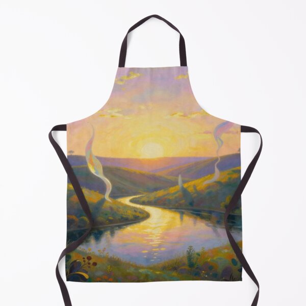 Item preview, Sunset River Dreamscape – Painterly Landscape with glowing light and surreal ribbon elements designed and sold by FotoworldEdel.