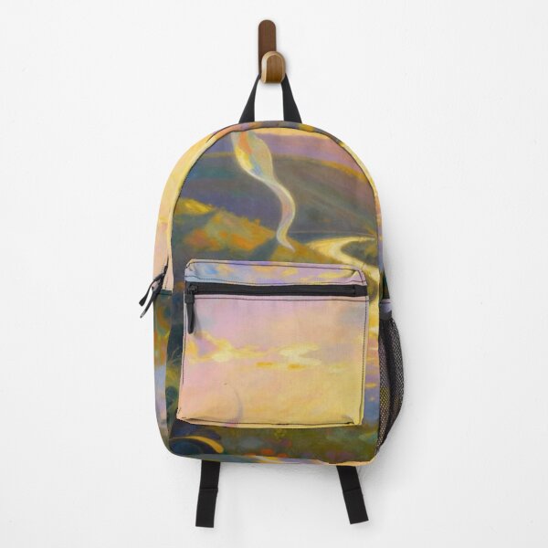 Item preview, Sunset River Dreamscape – Painterly Landscape with glowing light and surreal ribbon elements designed and sold by FotoworldEdel.