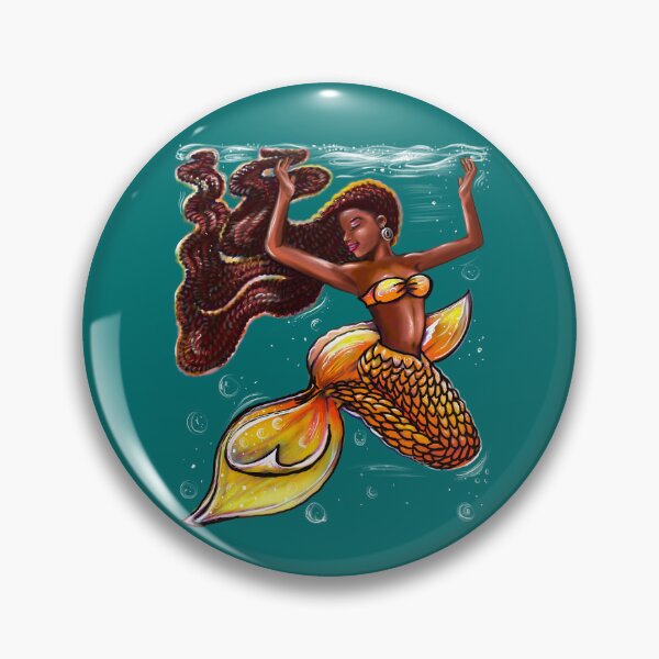 Item preview, Mermaid Joy - orange tail with and Afro hair relaxing designed and sold by Artonmytee.