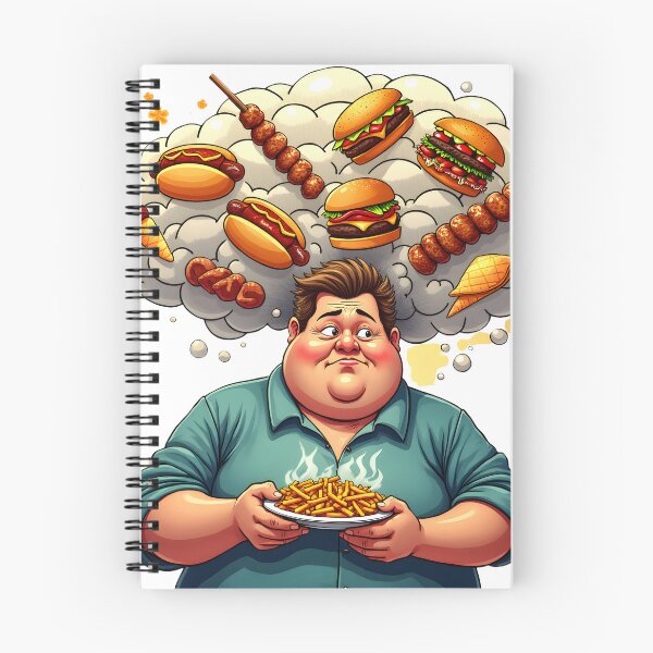 Aperçu de l'œuvre T-shirt humoristique pour les gourmands – Gros bonhomme affamé qui pense à manger | Design de t-shirt humoristique et mignon créée et vendue par Nene's design.