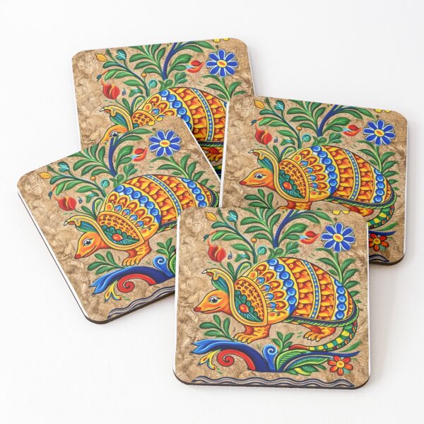 Item preview, Folk Art Armadillo Bark Painting designed and sold by mythographiaart.
