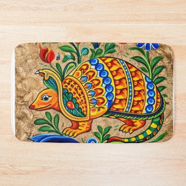 Item preview, Folk Art Armadillo Bark Painting designed and sold by mythographiaart.