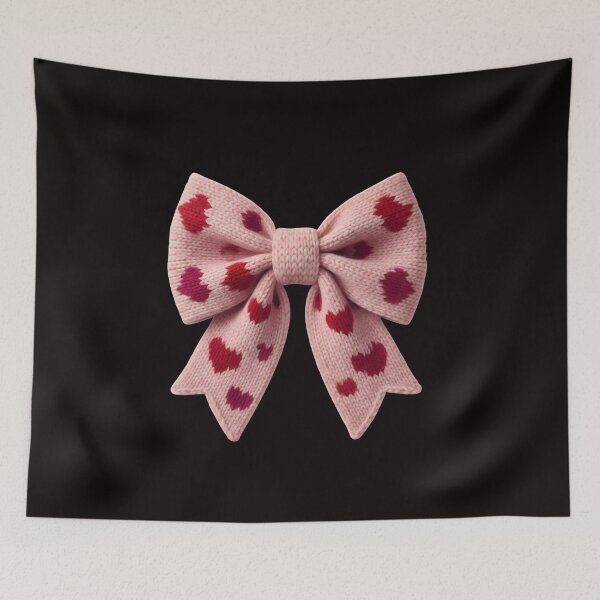 Item preview, Chunky Knit Bow, Valentine Heart Ribbon, Pink Crocheted Bow Stack designed and sold by DesignDenDo ⭐⭐⭐⭐⭐.