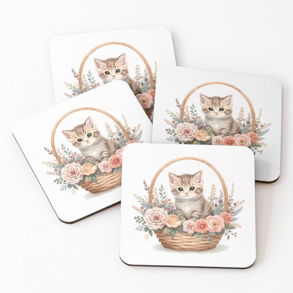 Item preview, Watercolor Kitten in Flower Basket  designed and sold by silviaol.