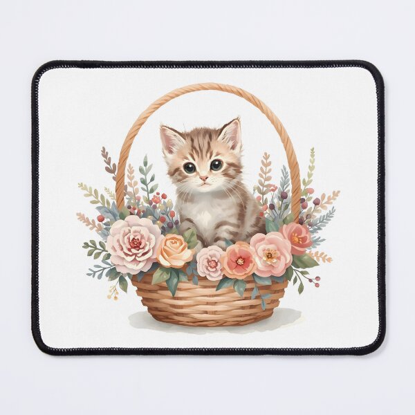 Item preview, Watercolor Kitten in Flower Basket designed and sold by silviaol.