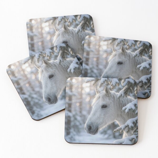 Item preview, White Horse In Snowy Pine Tree designed and sold by Maria Dryfhout.