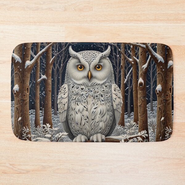 Item preview, Elegant retro bohemian snowy white owl Winter woodland forest  designed and sold by hollycooper.