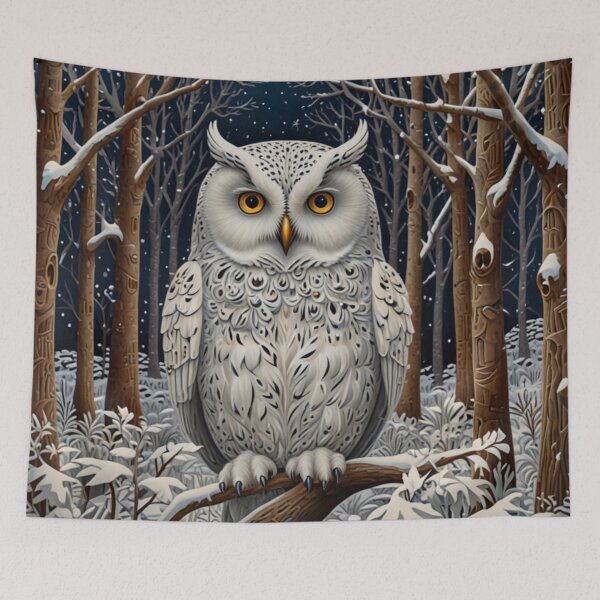 Item preview, Elegant retro bohemian snowy white owl Winter woodland forest  designed and sold by hollycooper.