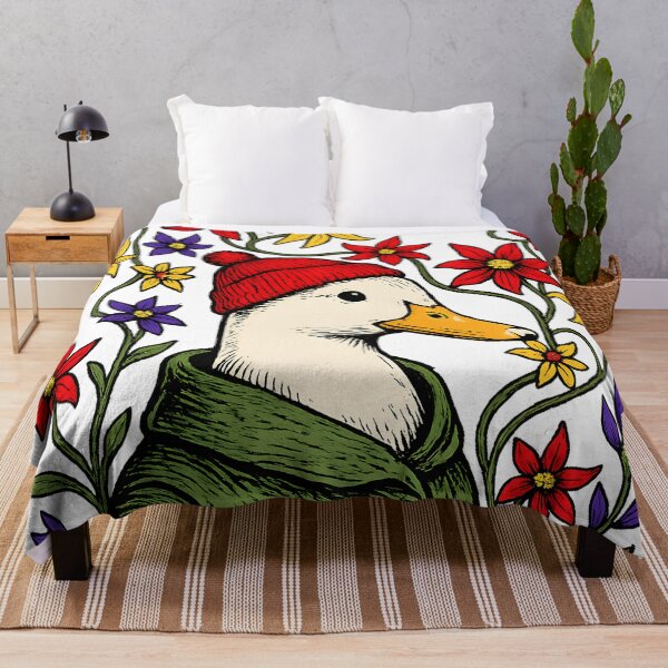 Item preview, Vintage Linocut Duck Illustration with Flowers – Folk Art Animal Printmaking Style designed and sold by HITAHOUSE.