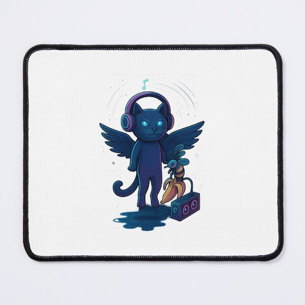 Item preview, Cybernetic Winged Cat with Headphones and Bee on Banana designed and sold by ARTGENERATESART.