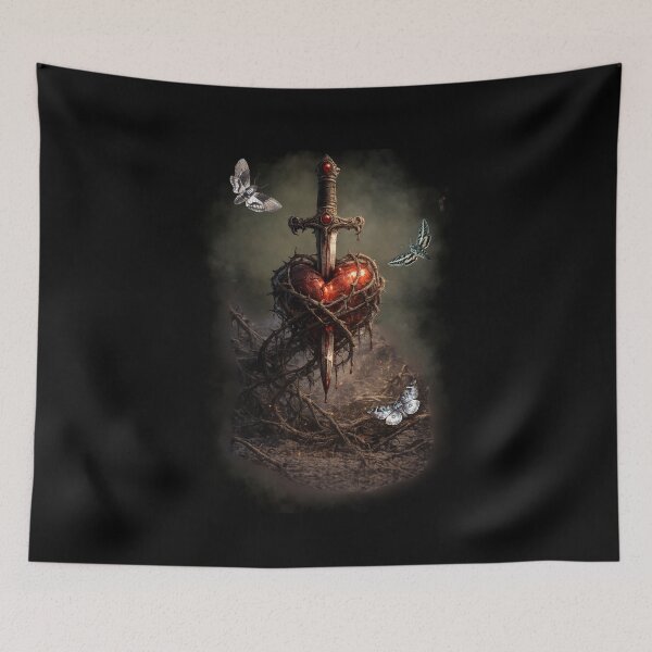 Item preview, Bleeding Heart Pierced by Dagger with Moths Thorns – Gothic Dark Romance Bride Art designed and sold by DarkRomanceMom.