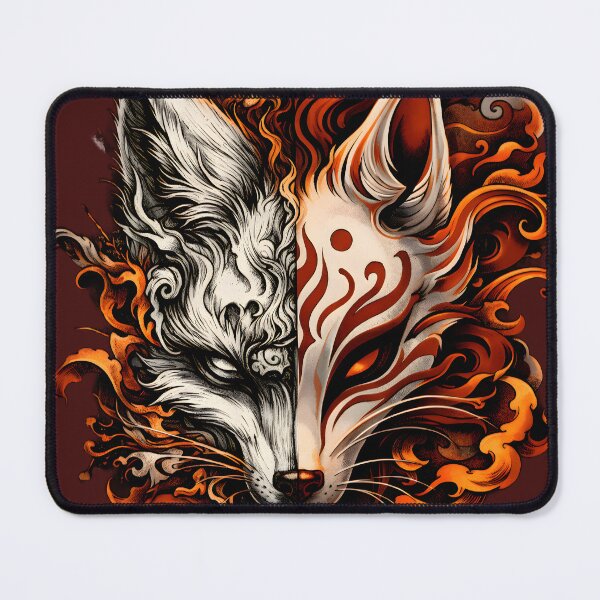 Item preview, Dual Kitsune Fox – Japanese Spirit of Fire and Darkness designed and sold by Emilysalae.