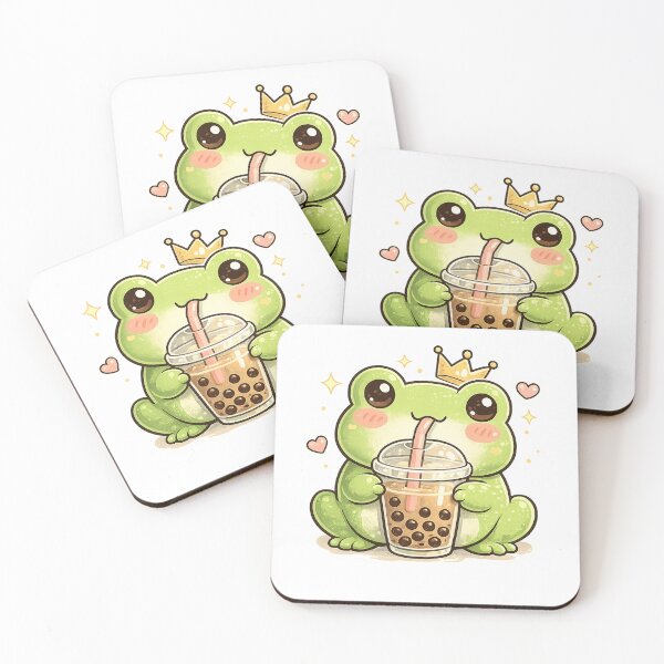 Item preview, Cute Kawaii Frog Drinking Boba Tea – Adorable Bubble Tea Sticker designed and sold by JordanInk Studio.