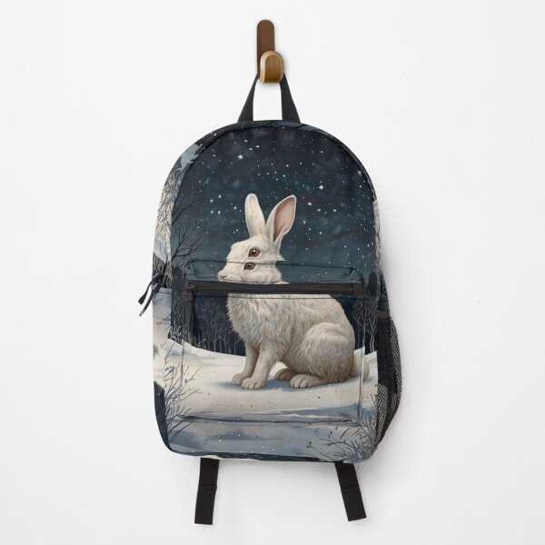 Item preview, Vintage boho white rabbit winter night snowy landscape designed and sold by hollycooper.