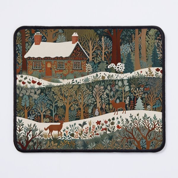 Item preview, Retro cabin snowy woodland forest designed and sold by hollycooper.