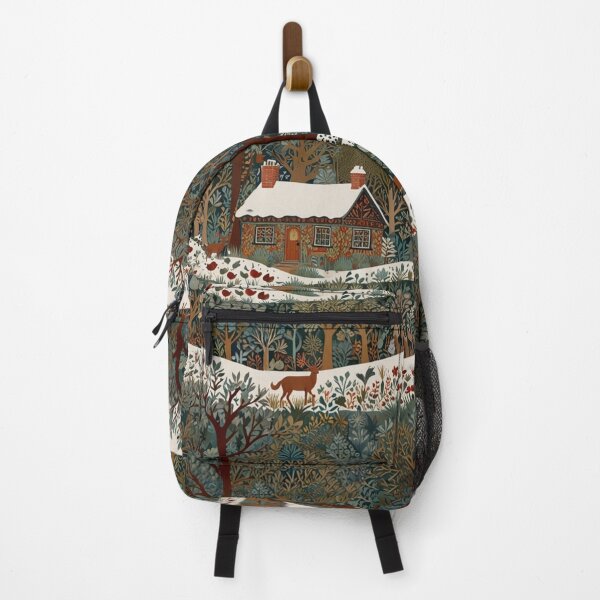 Item preview, Retro cabin snowy woodland forest designed and sold by hollycooper.