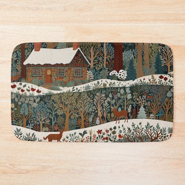 Item preview, Retro cabin snowy woodland forest designed and sold by hollycooper.