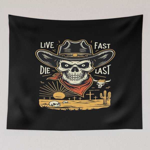Item preview, Cowboy Skull Desert Art – Live Fast Die Last Western Gothic Design for Stickers, Tees & Posters designed and sold by Bright Nest Studio.