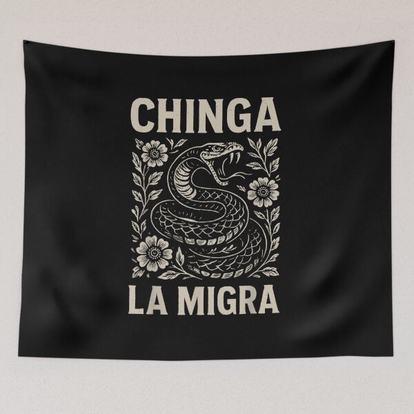 Item preview, Chinga La Migra Snake Floral Tattoo Style Vintage Mexican Protest Art designed and sold by SaboCollita.