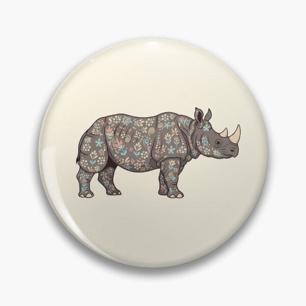 Item preview, Javan Rhino Silhouette with Floral Motifs – Scandinavian Folk Art by heidiannemorris © designed and sold by FOLK ART FUSION by heidiannemorris.