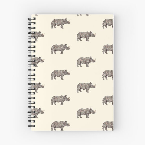 Item preview, Javan Rhino Silhouette with Floral Motifs – Scandinavian Folk Art by heidiannemorris © designed and sold by FOLK ART FUSION.