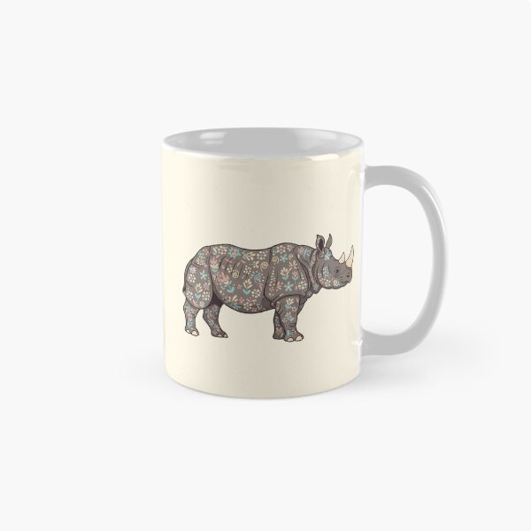 Item preview, Javan Rhino Silhouette with Floral Motifs – Scandinavian Folk Art by heidiannemorris © designed and sold by FOLK ART FUSION.