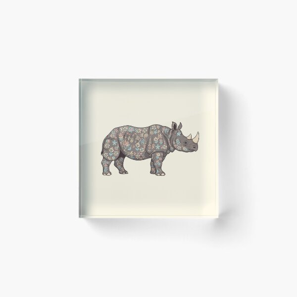 Item preview, Javan Rhino Silhouette with Floral Motifs – Scandinavian Folk Art by heidiannemorris © designed and sold by FOLK ART FUSION by heidiannemorris.