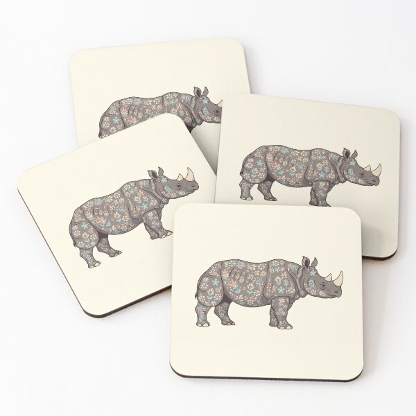 Item preview, Javan Rhino Silhouette with Floral Motifs – Scandinavian Folk Art by heidiannemorris © designed and sold by FOLK ART FUSION by heidiannemorris.