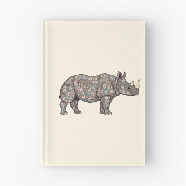 Item preview, Javan Rhino Silhouette with Floral Motifs – Scandinavian Folk Art by heidiannemorris © designed and sold by FOLK ART FUSION.
