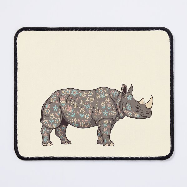 Item preview, Javan Rhino Silhouette with Floral Motifs – Scandinavian Folk Art by heidiannemorris © designed and sold by FOLK ART FUSION by heidiannemorris.
