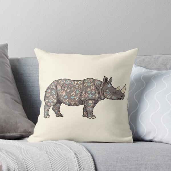 Item preview, Javan Rhino Silhouette with Floral Motifs – Scandinavian Folk Art by heidiannemorris © designed and sold by FOLK ART FUSION by heidiannemorris.