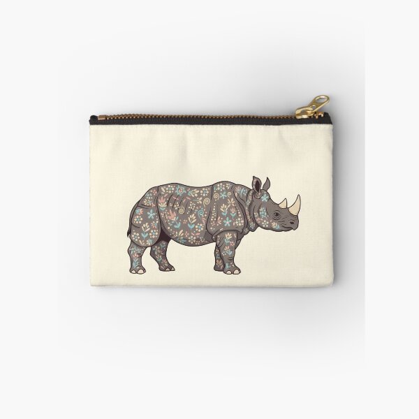 Item preview, Javan Rhino Silhouette with Floral Motifs – Scandinavian Folk Art by heidiannemorris © designed and sold by FOLK ART FUSION by heidiannemorris.